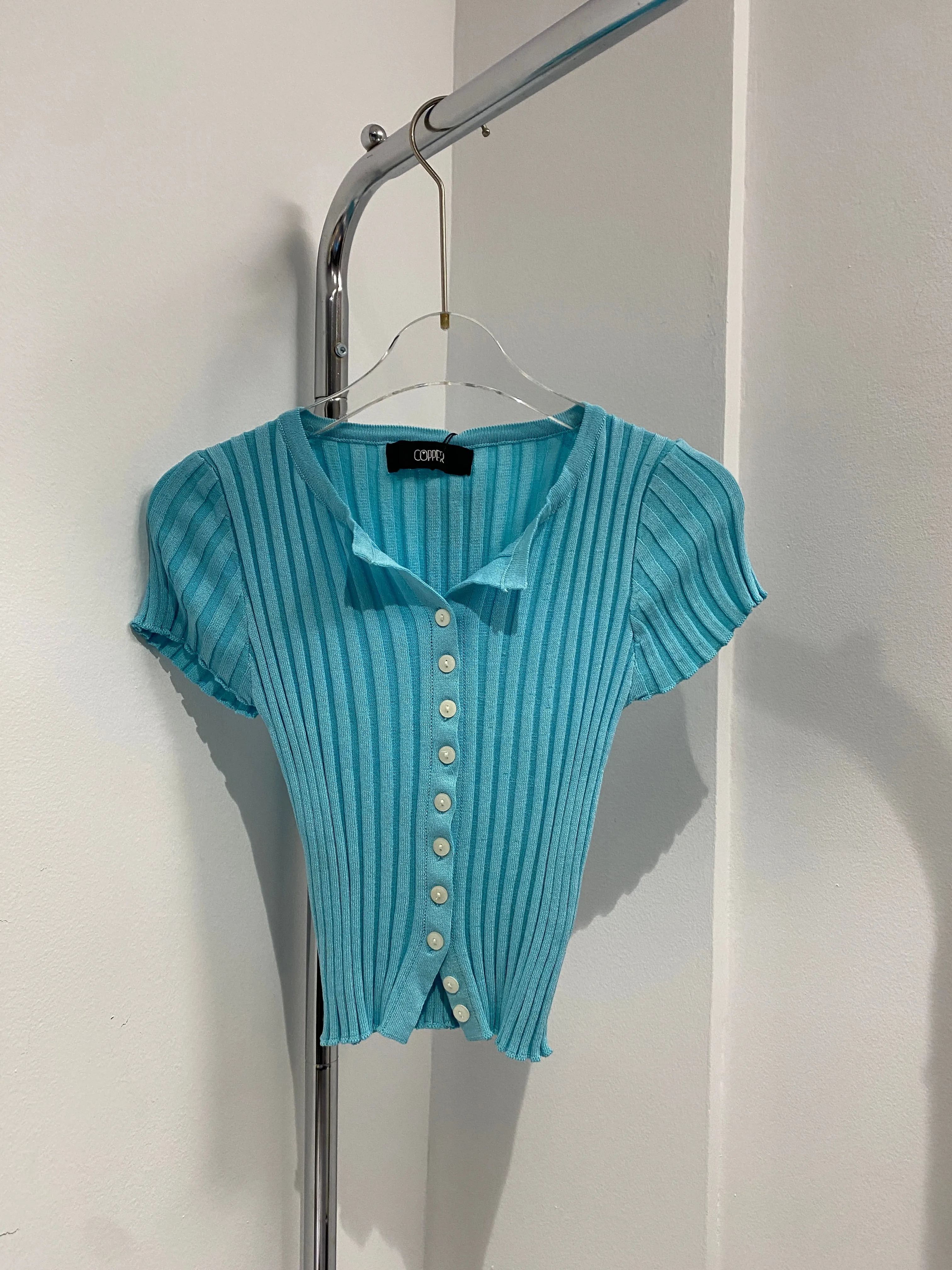 Button Through Ribbed Knit  Crop Top