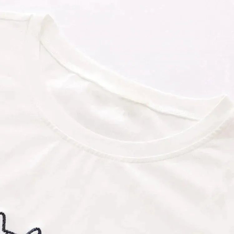 Cartoon Kitty Letter Print Lace Up Colorblock T-Shirt