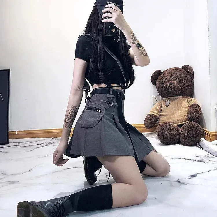 Chic Lace Up T-Shirt Short Top Black