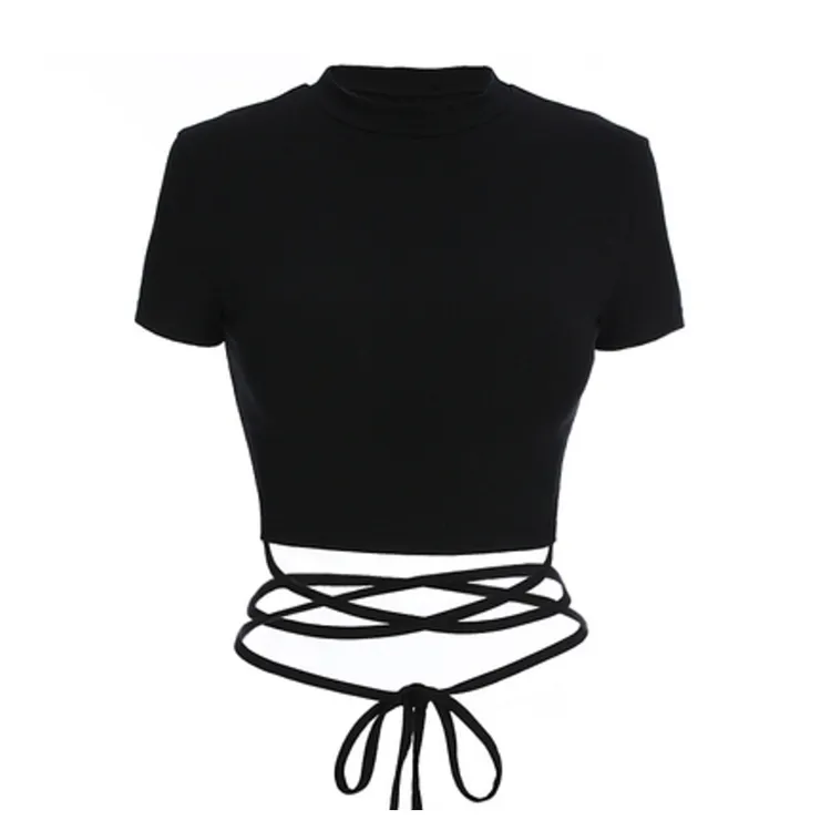 Chic Lace Up T-Shirt Short Top Black