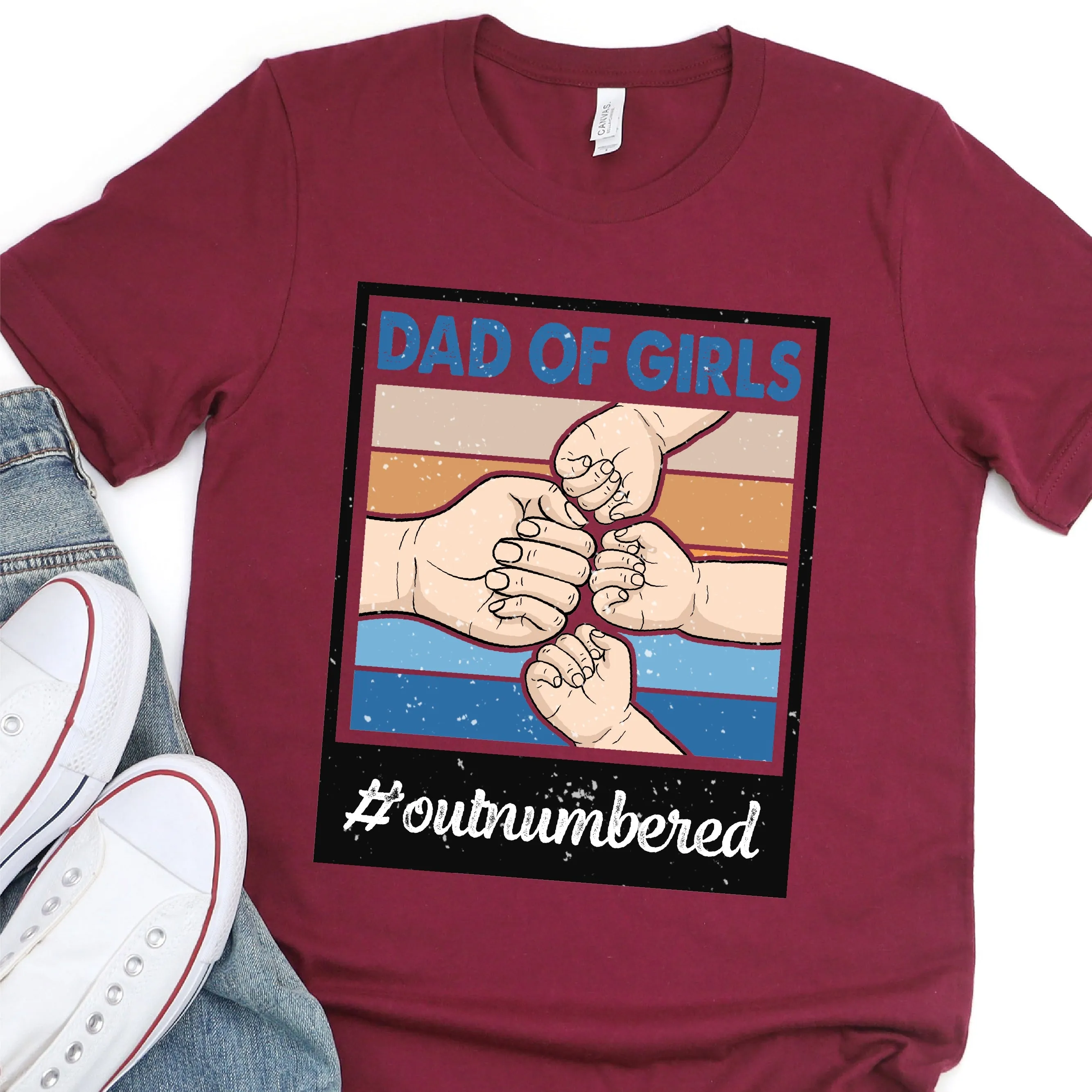 Dad Of Girls - Outnumbered - Father's Day Graphic T-Shirt -  T-shirt T-Shirt For Dad