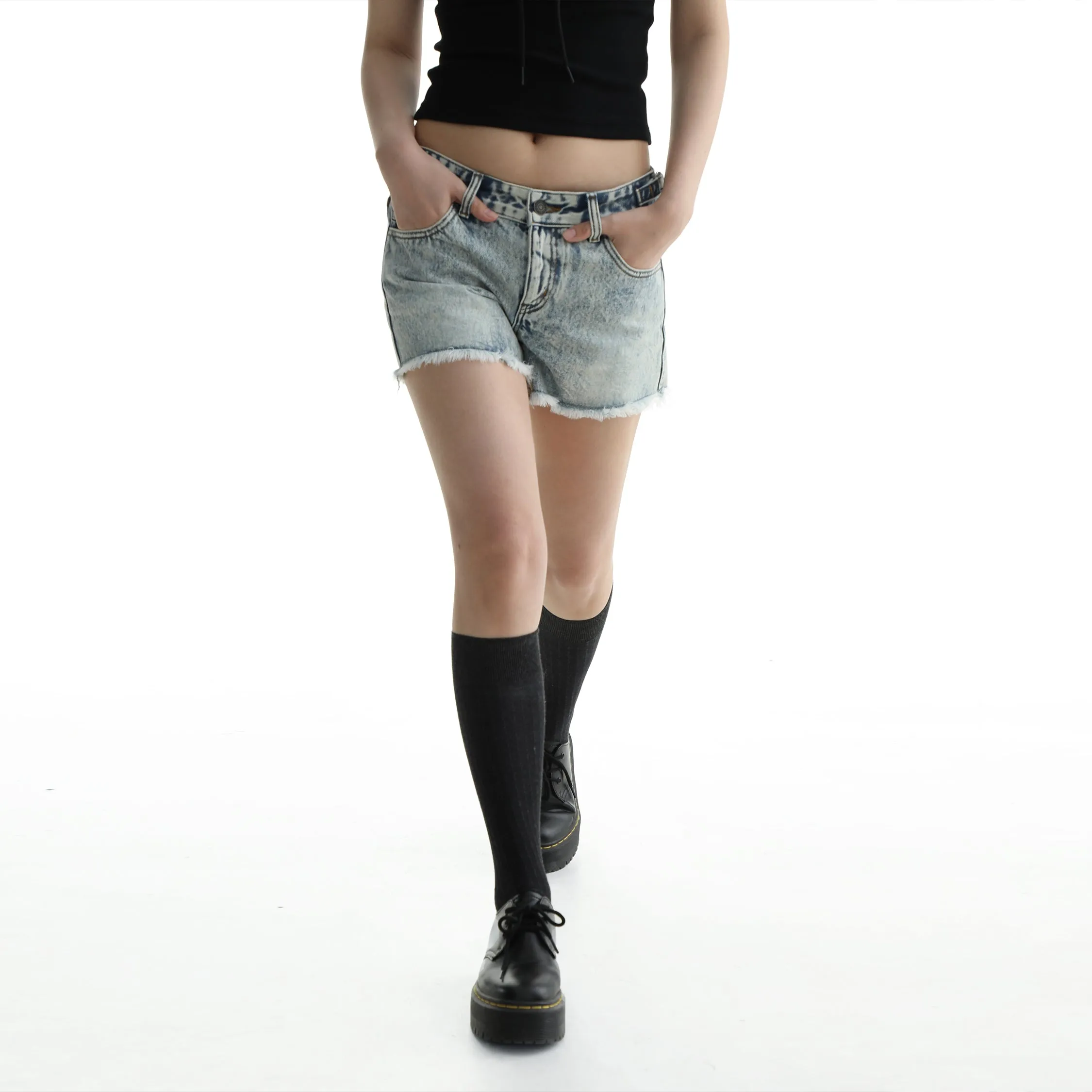 Denim Shorts & Jeans Set With Faded Raw Edges
