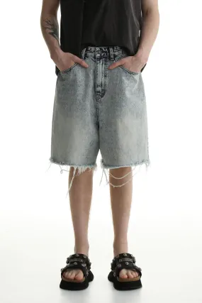 Denim Shorts & Jeans Set With Faded Raw Edges