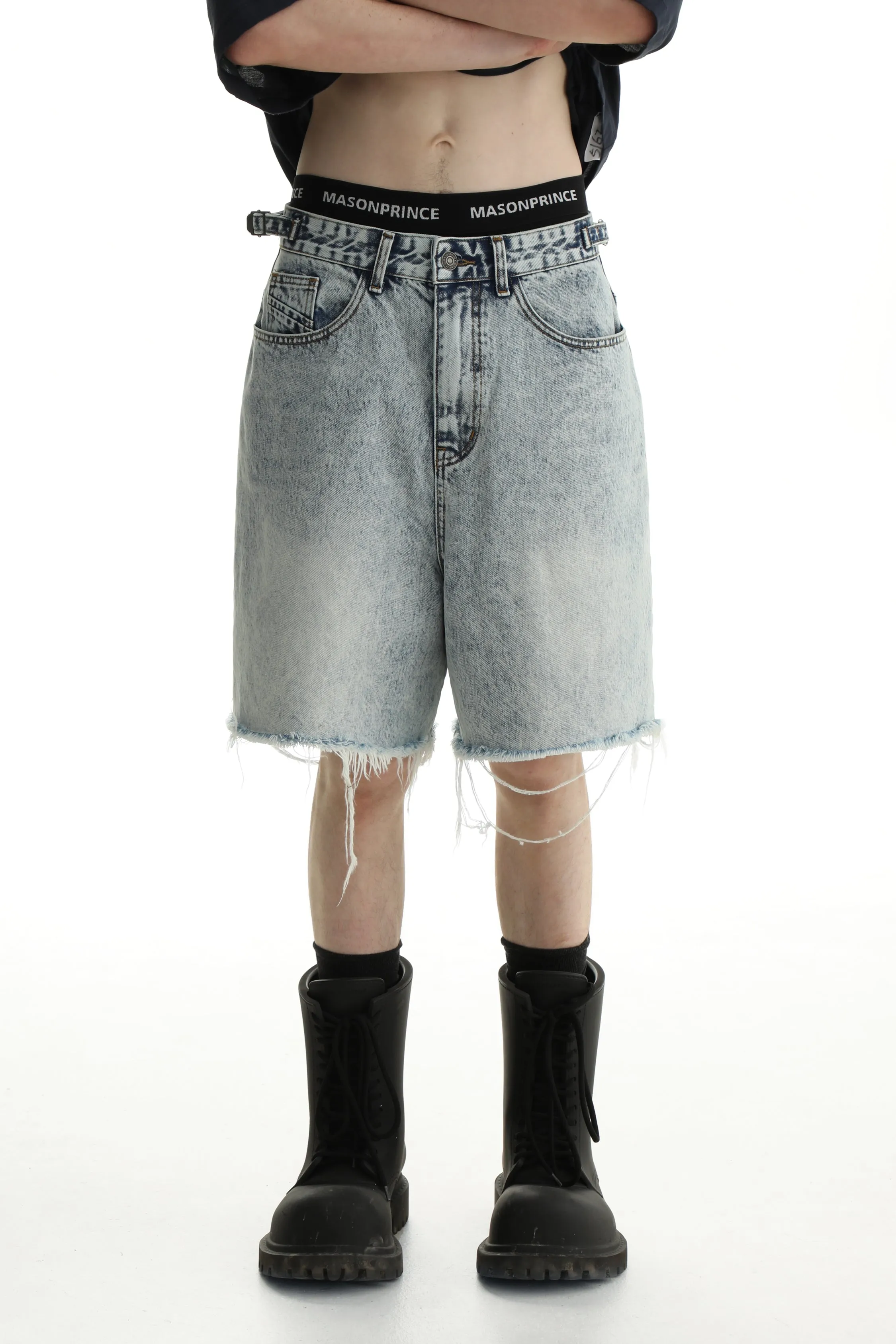 Denim Shorts & Jeans Set With Faded Raw Edges