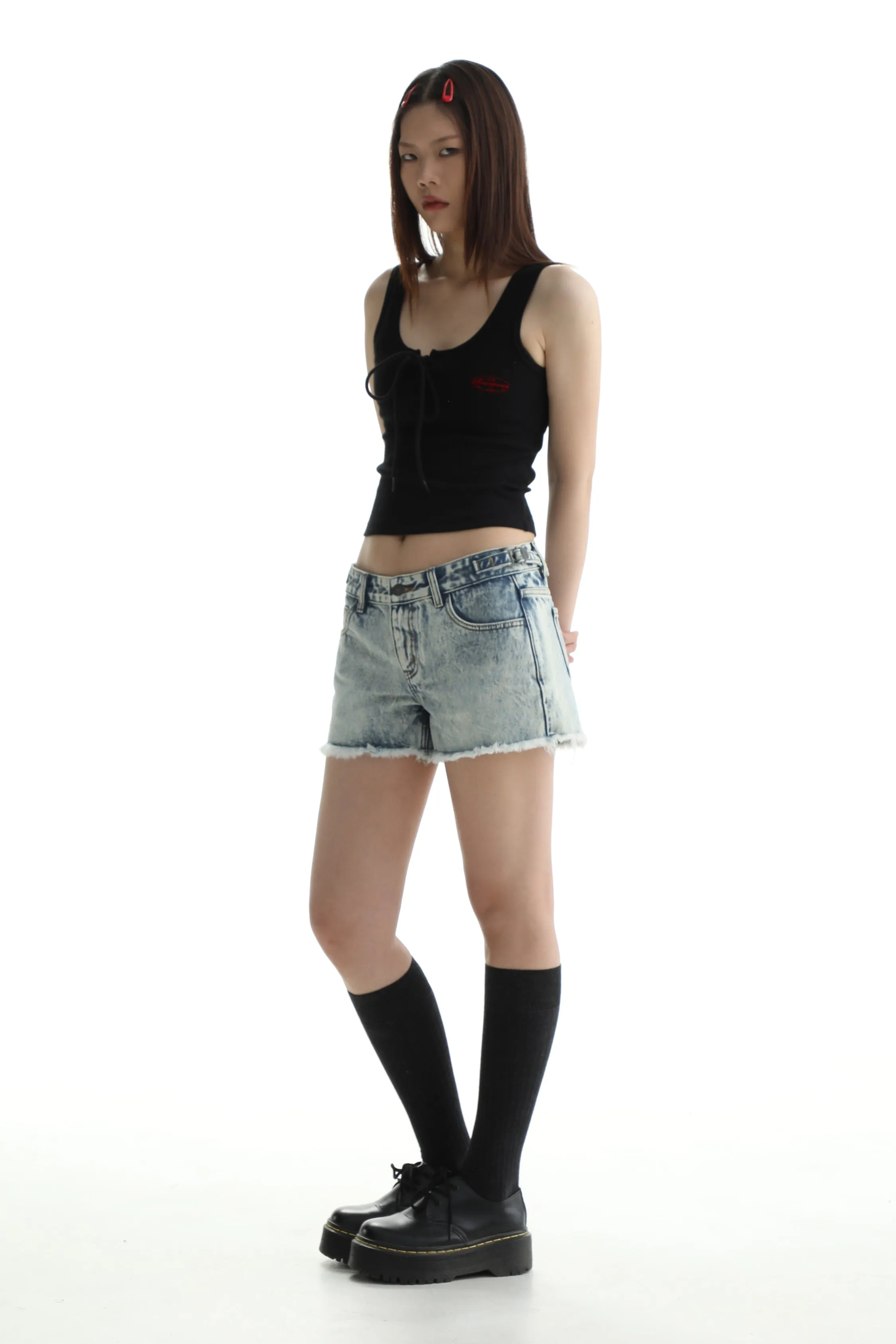 Denim Shorts & Jeans Set With Faded Raw Edges