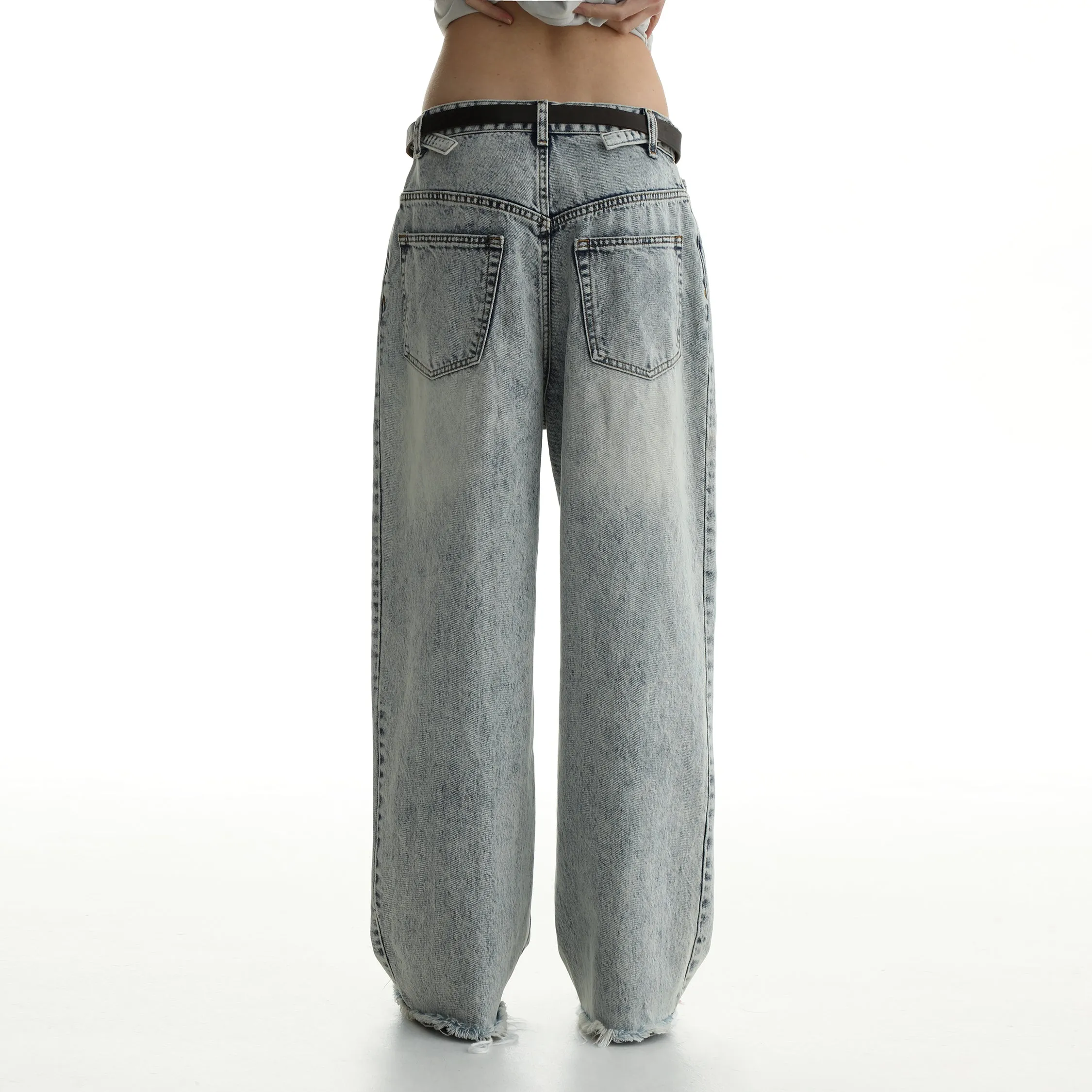 Denim Shorts & Jeans Set With Faded Raw Edges