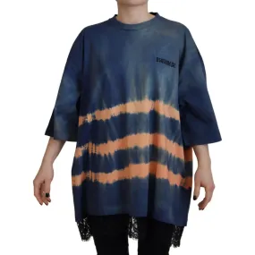 Dsquared² Blue Cotton Tie Dye Short Sleeves Lace T-shirt