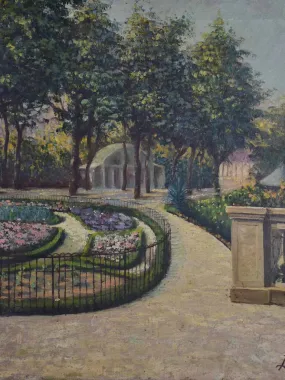 Early 20th Century French painting of a park 30¾" x 21¼"