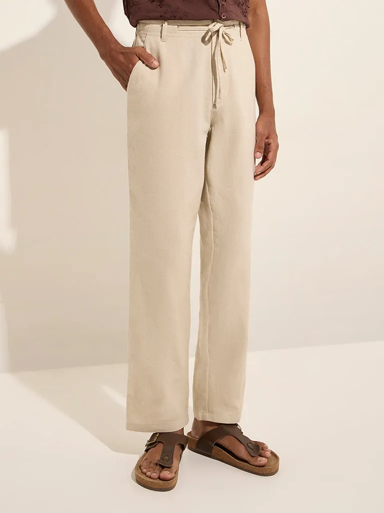 ETA Beige Relaxed-Fit Mid-Rise Cotton Blend Chinos