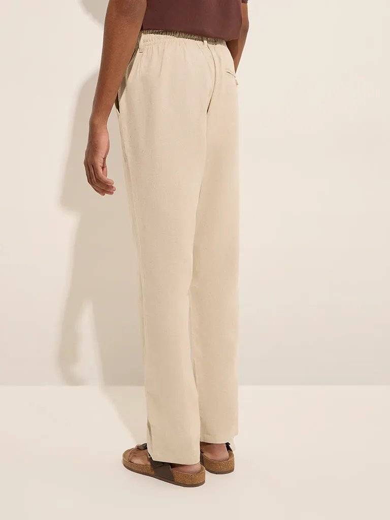 ETA Beige Relaxed-Fit Mid-Rise Cotton Blend Chinos