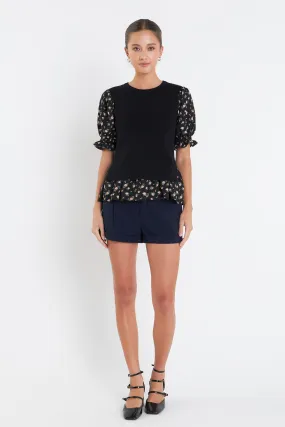 Floral Mixed Knit Top