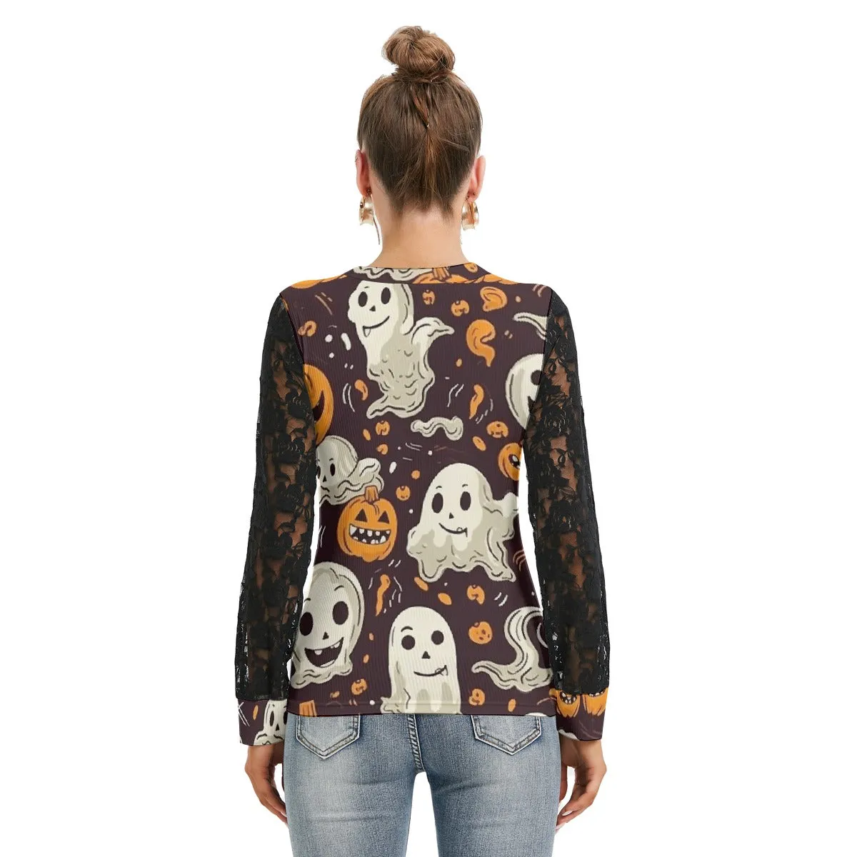 Ghosting Fun T-shirt With Black Lace Sleeves