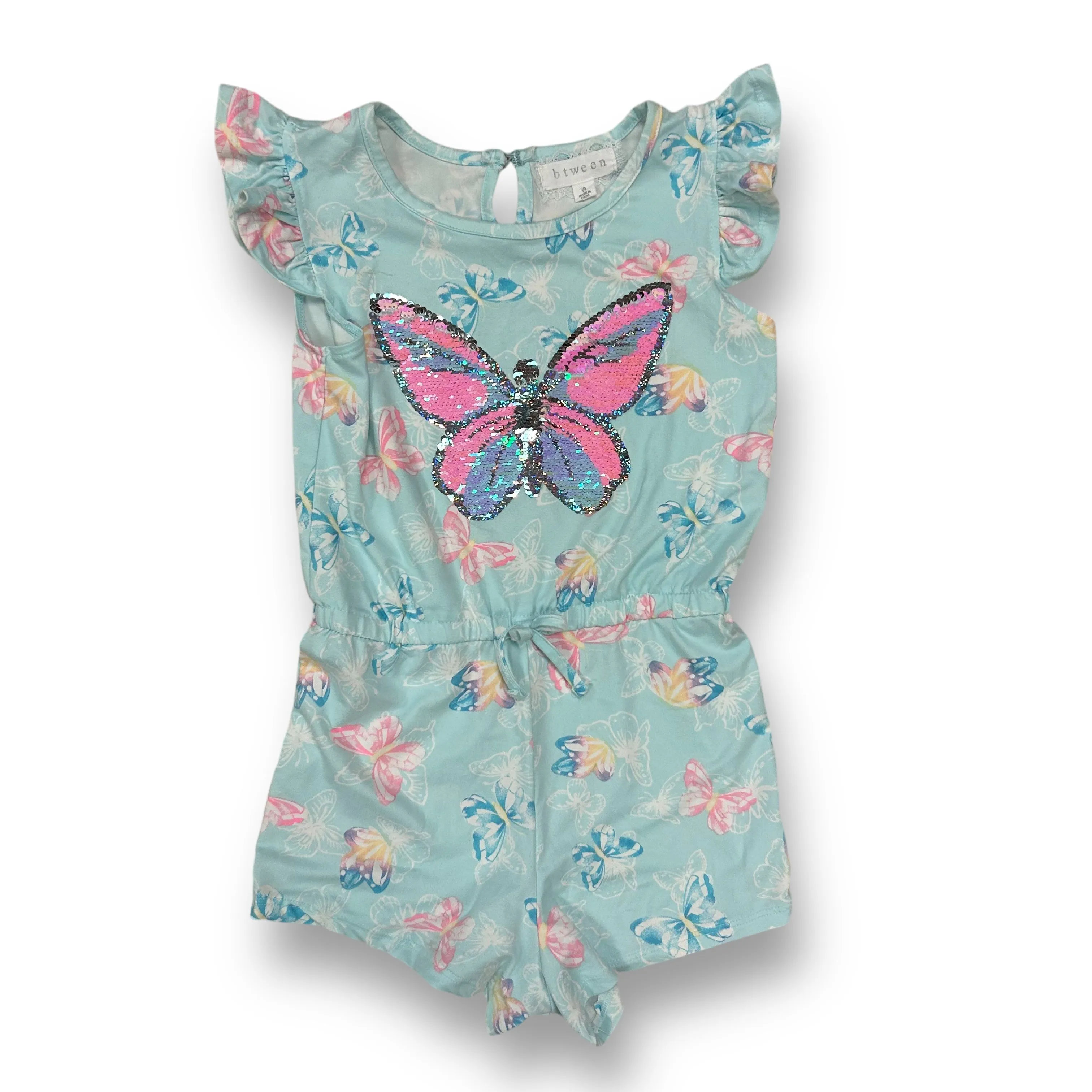 Girls Btween Size 6 Aqua Butterefly Sequin Romper