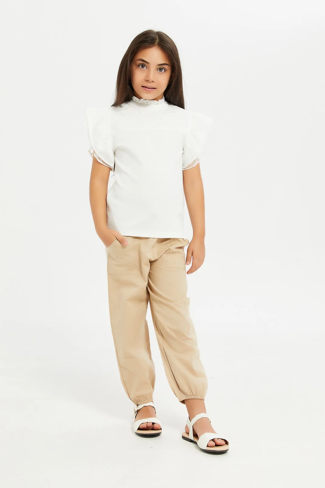 Girls White Lace Embellished T-Shirt