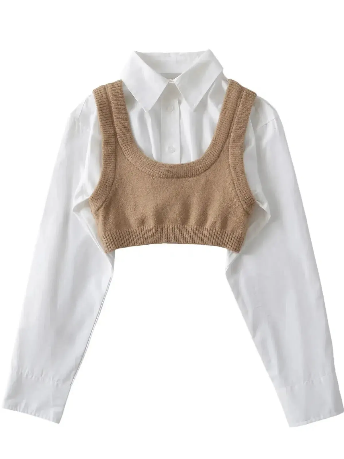 Giustina – Knitted vest – Cropped shirt & vest set