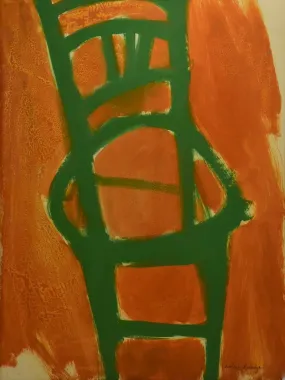 Green chair with orange background - oil on paper - Caroline Beauzon 20½" x 26½"