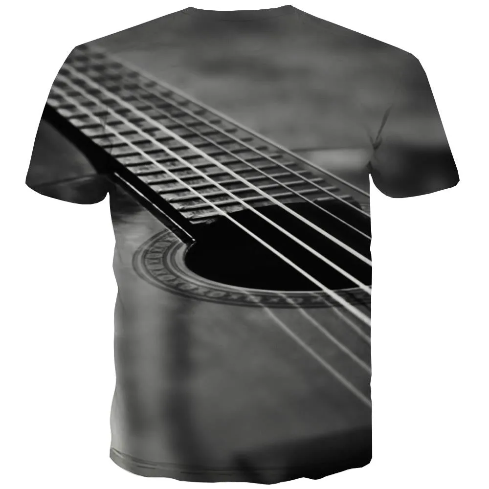 Guitar T shirts Men Music Shirt Print Wooden T-shirts Graphic Metal Tshirts Novelty