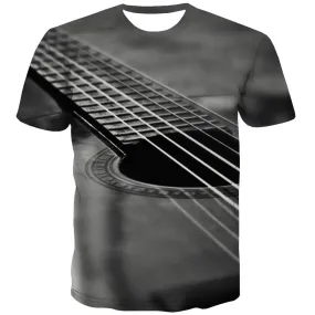 Guitar T shirts Men Music Shirt Print Wooden T-shirts Graphic Metal Tshirts Novelty