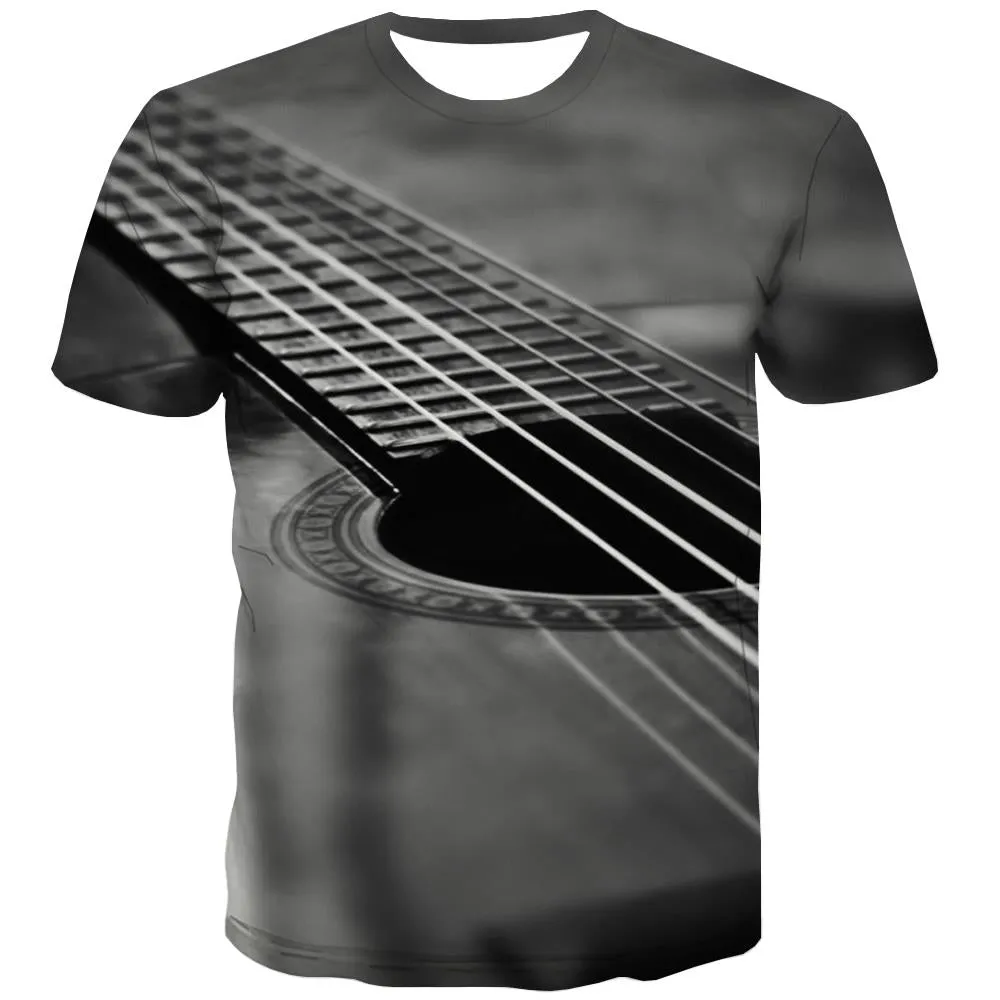 Guitar T shirts Men Music Shirt Print Wooden T-shirts Graphic Metal Tshirts Novelty