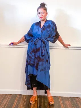 Hand-Dyed High Low Kimono Royal Blue Black Overdye