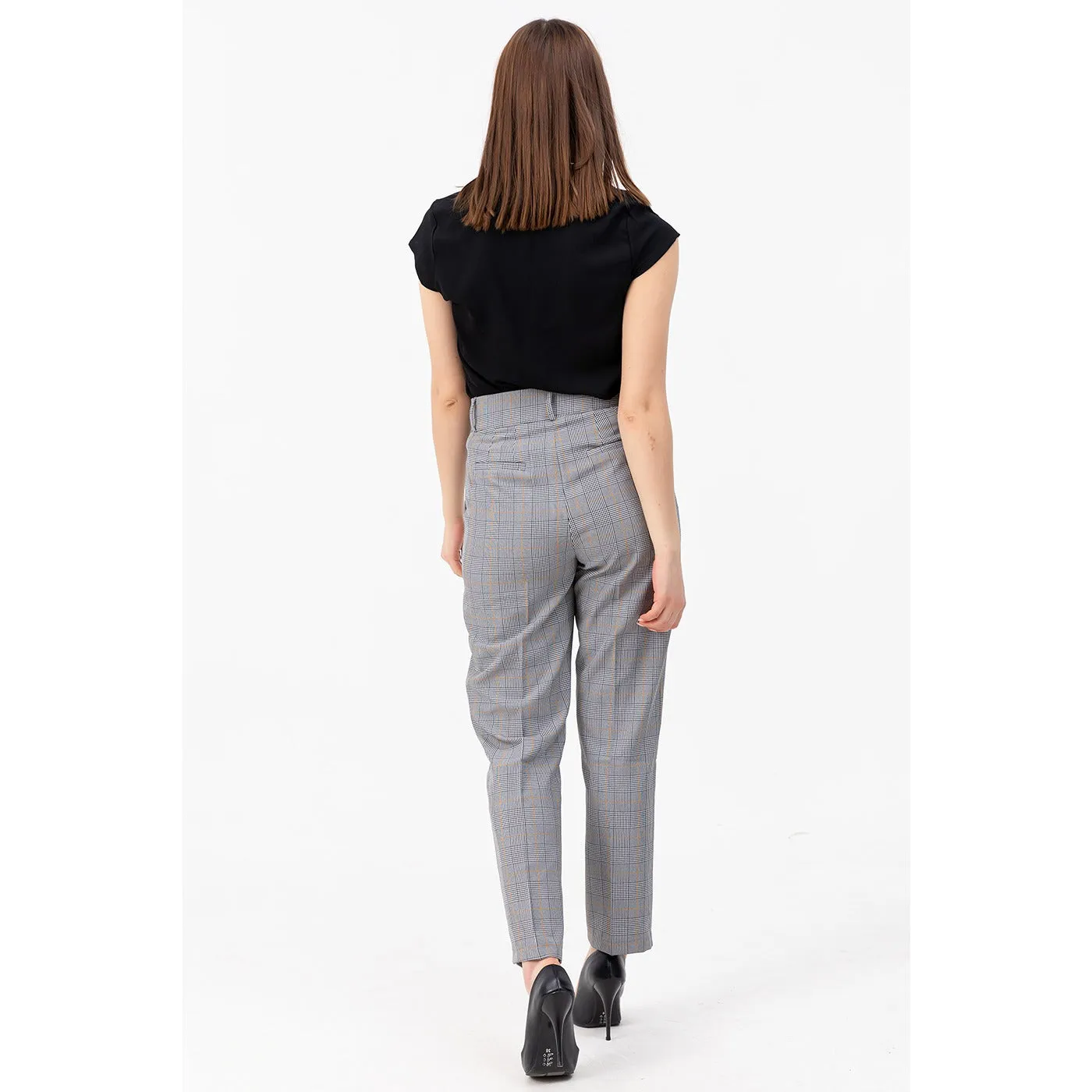 High Waist Plaid Mustard Trousers
