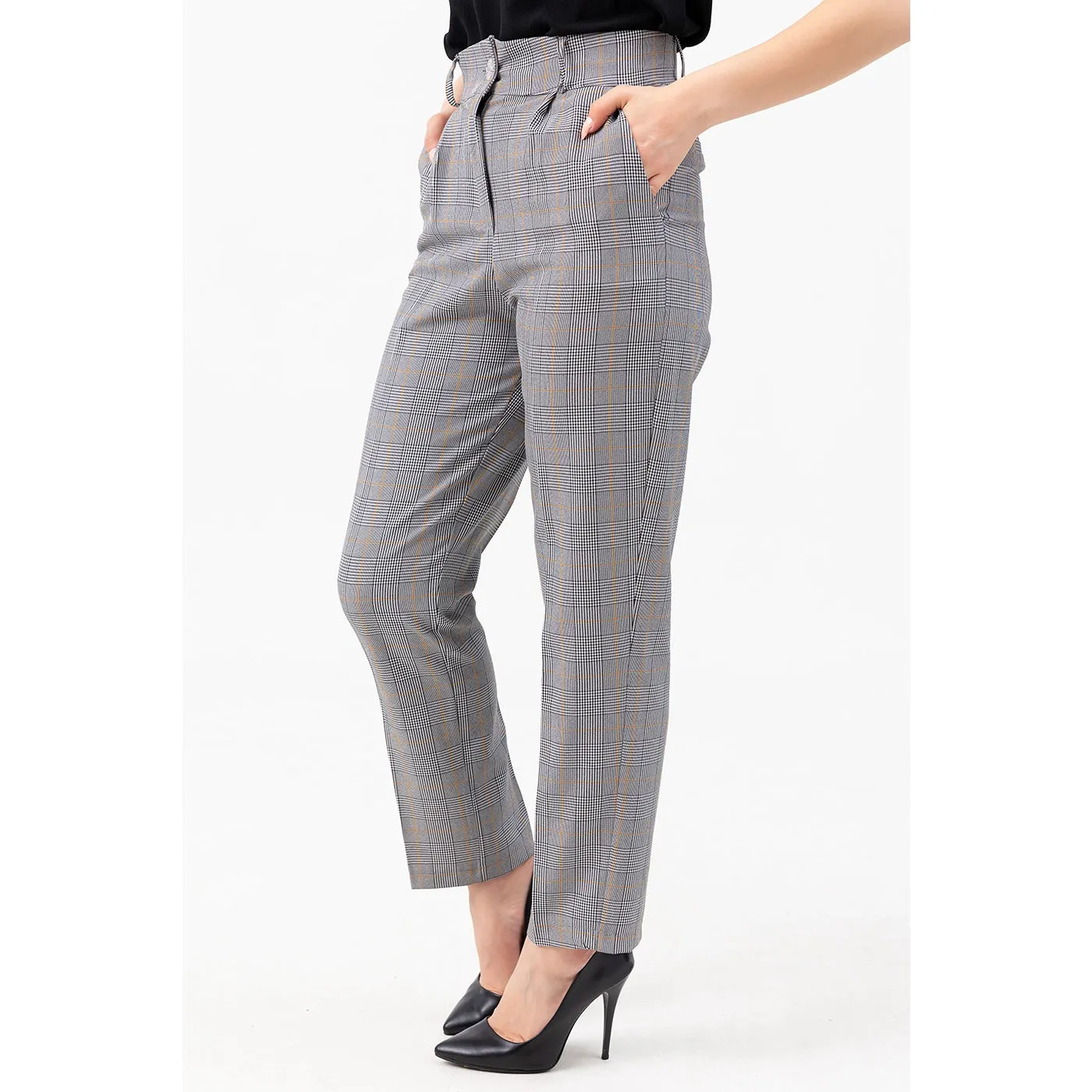High Waist Plaid Mustard Trousers
