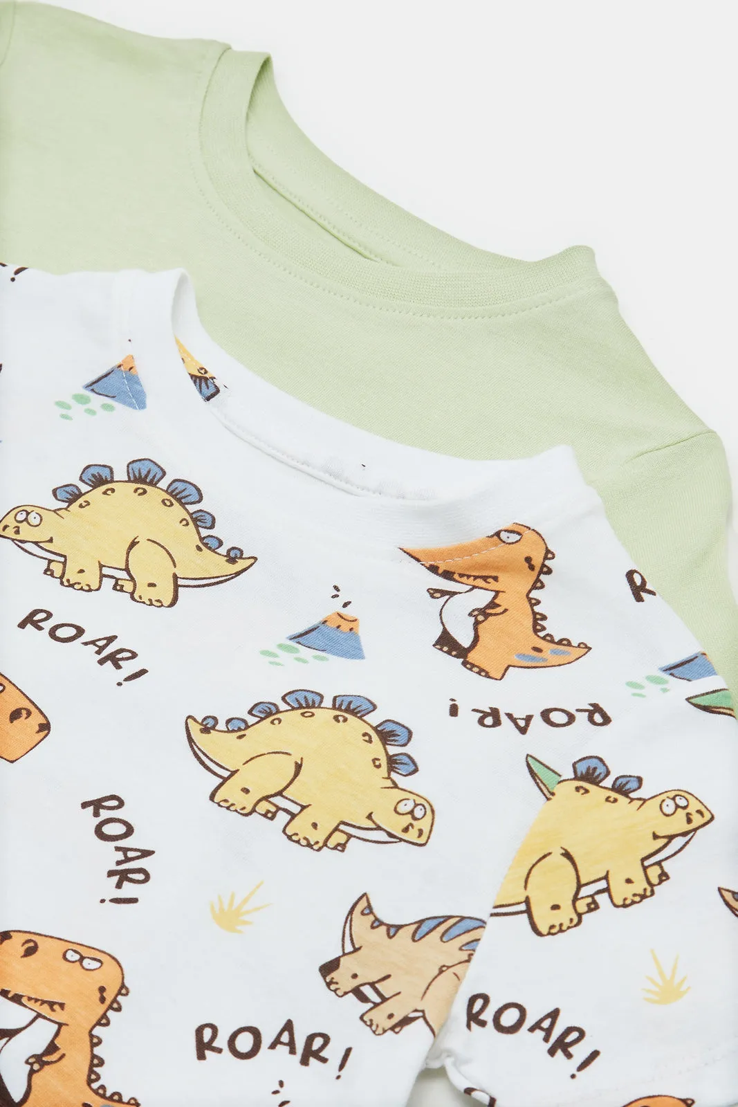 Infant Boys White Dino Print T-Shirt Set (Pack of 2)