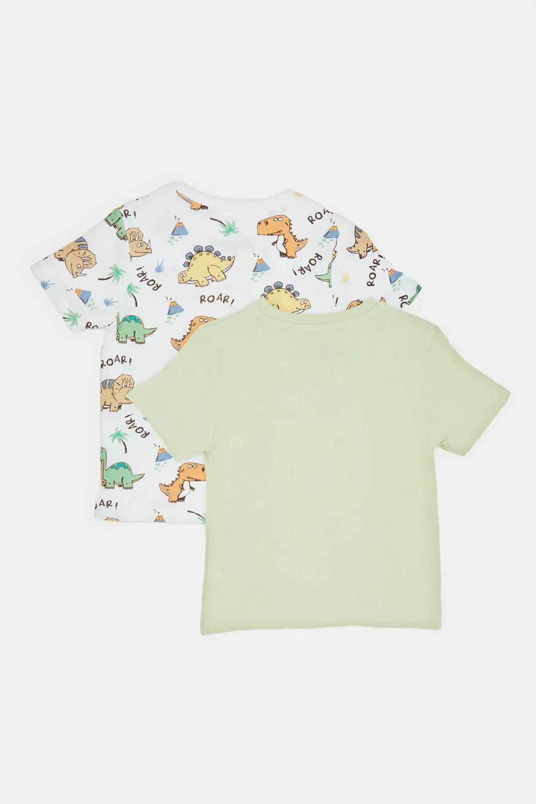 Infant Boys White Dino Print T-Shirt Set (Pack of 2)