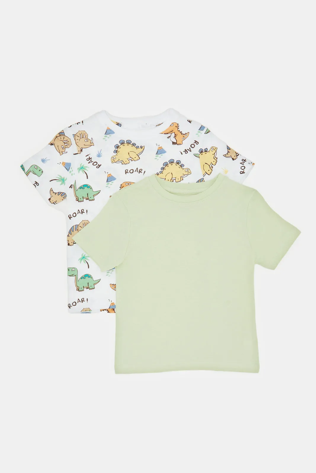 Infant Boys White Dino Print T-Shirt Set (Pack of 2)
