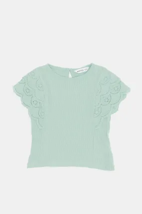 Infant Girls Mint Lace Sleeve T-Shirt