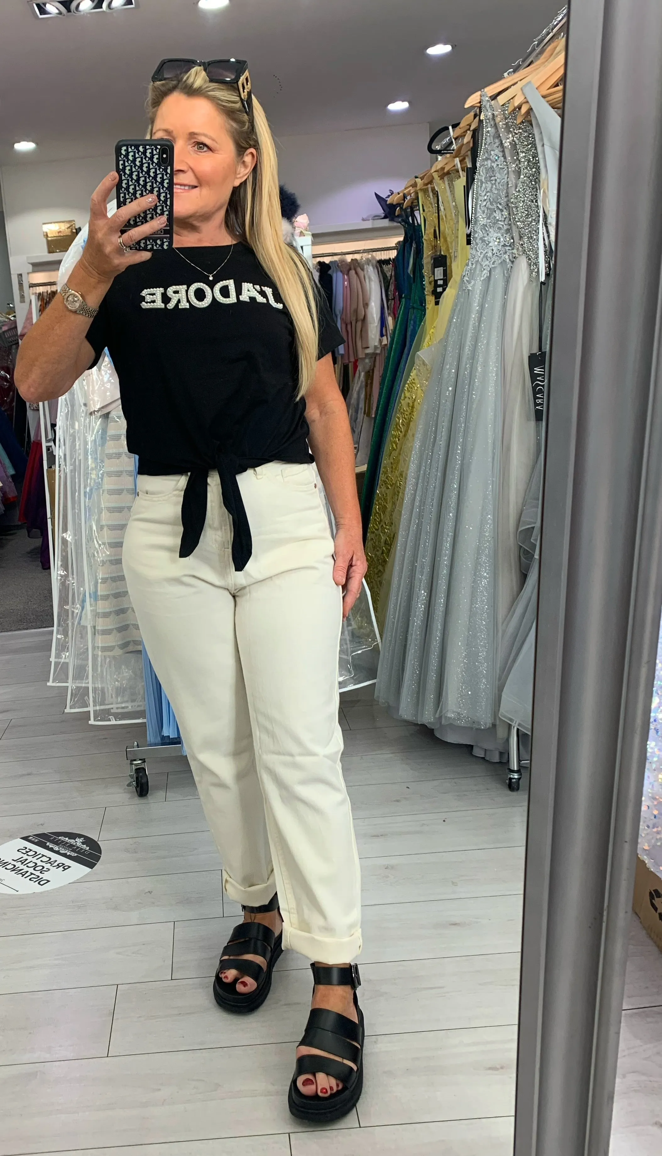 Jadore pearl and diamanté embellished tie t shirt