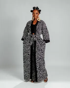 Jayden Long Kimono Jacket | Black and White Print