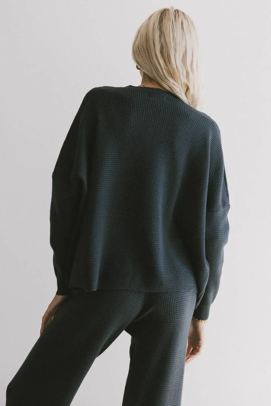Jesse Waffle Knit Top in Navy