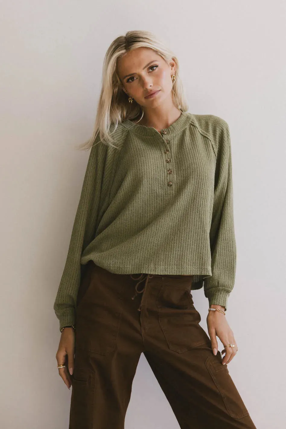 Kami Henley Top in Olive