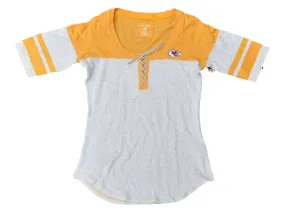Kansas City Chiefs Antigua Women Yellow Gray 1/4 Lace-Up Half Sleeve T-Shirt (M)