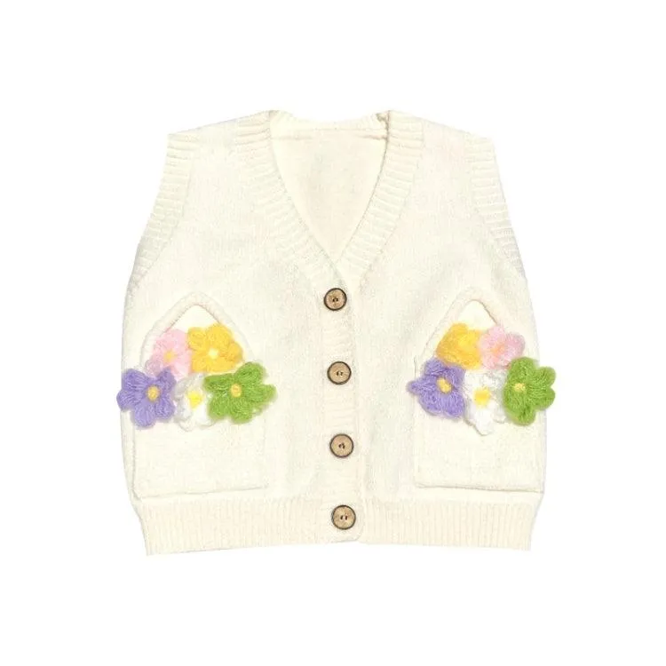 Knitted Floral Sweater Vest for Baby Girls