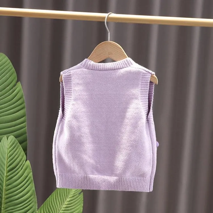 Knitted Floral Sweater Vest for Baby Girls
