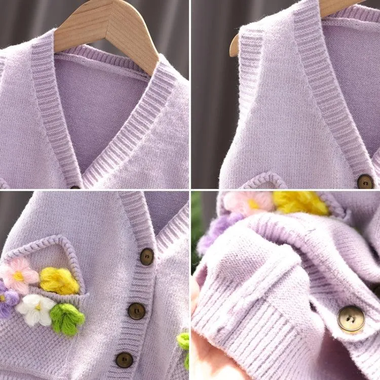 Knitted Floral Sweater Vest for Baby Girls