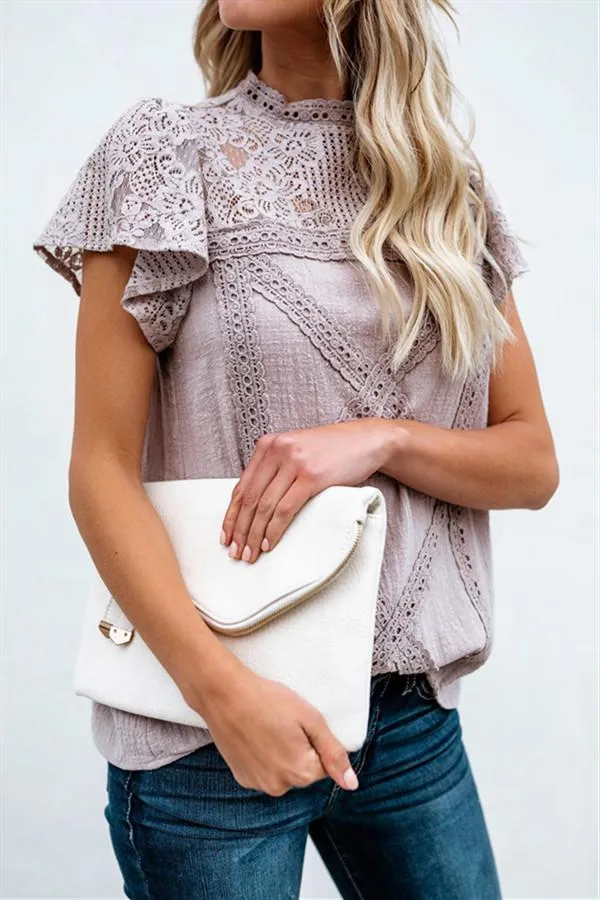 Lace Hollow Out Round Neck Tee