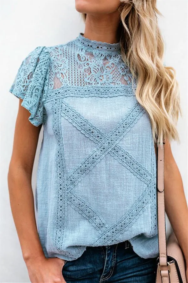 Lace Hollow Out Round Neck Tee