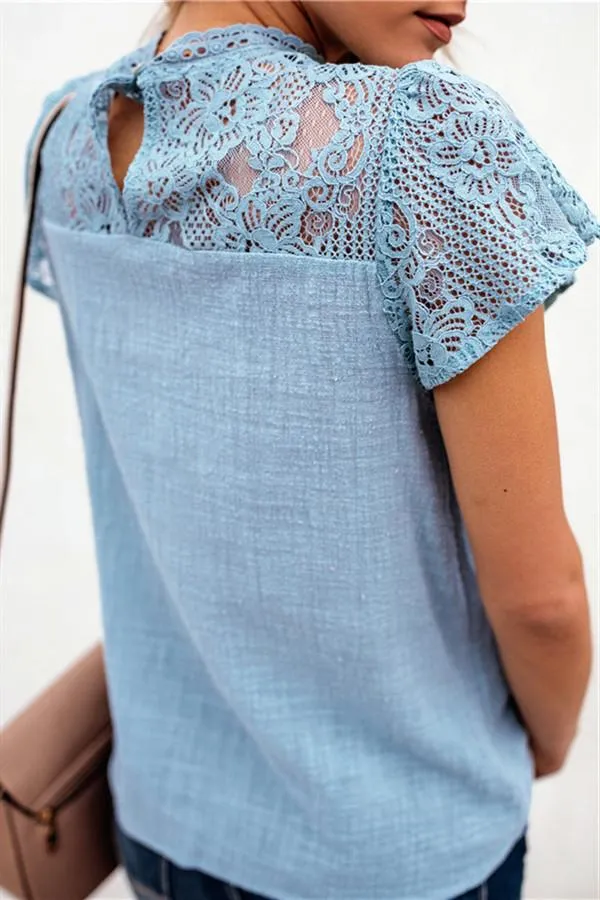 Lace Hollow Out Round Neck Tee