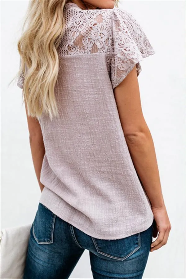 Lace Hollow Out Round Neck Tee