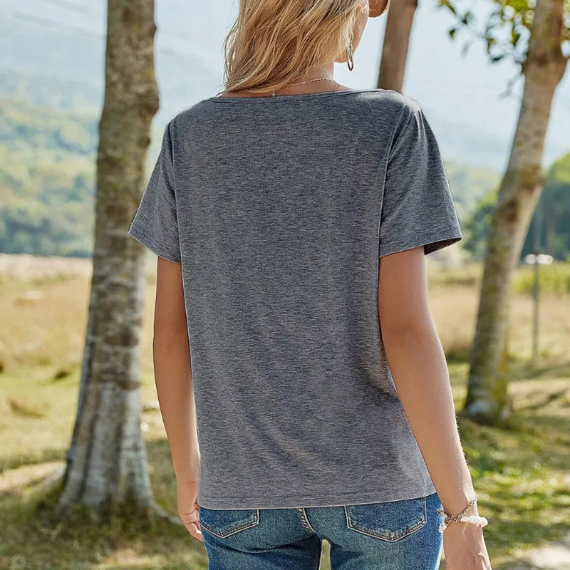 Lace V-neck short-sleeved t-shirt