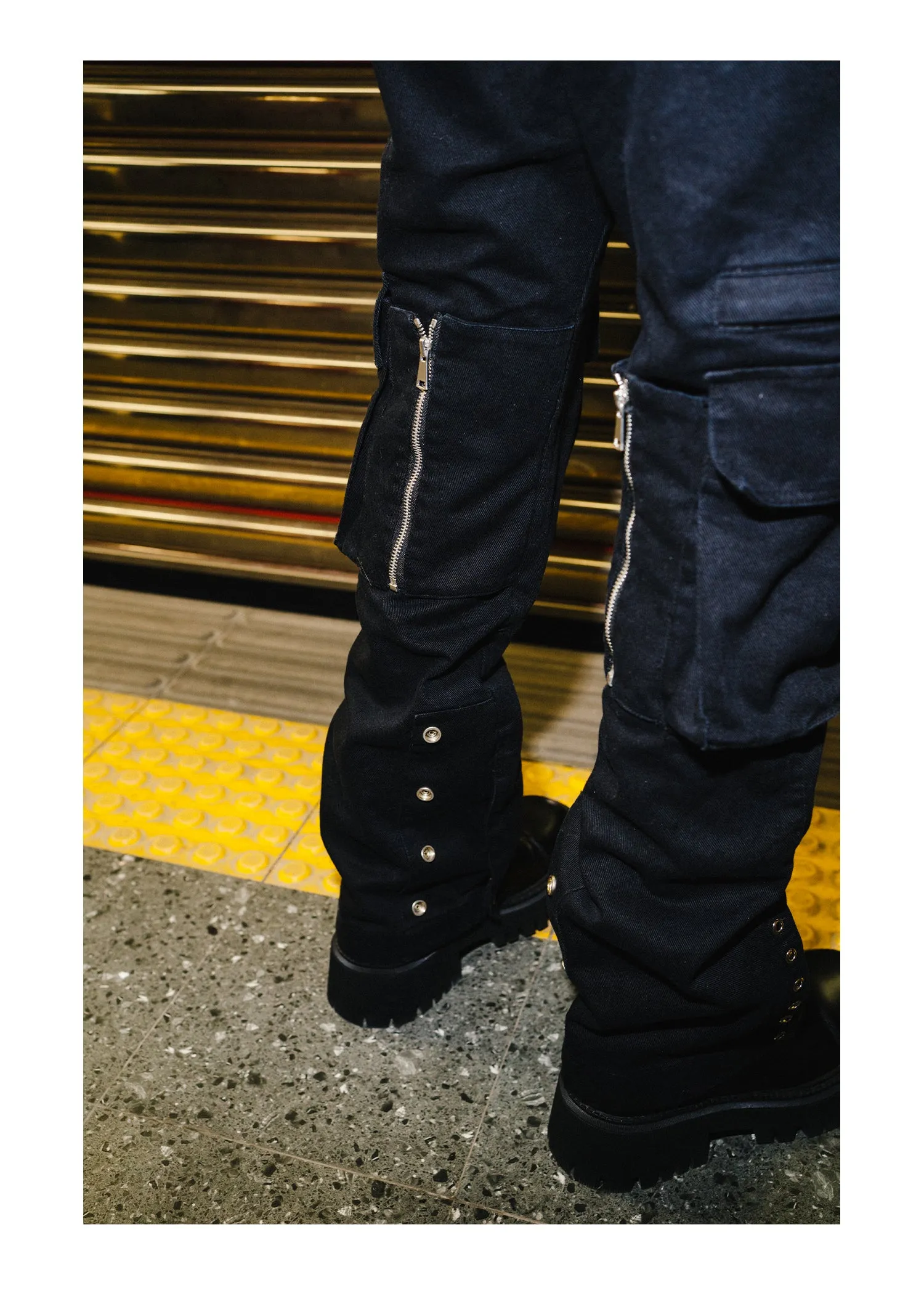 Large pocket distressed, disassembled and washed overall pants