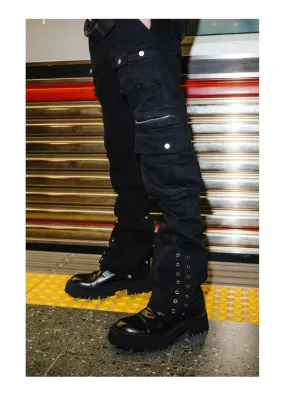 Large pocket distressed, disassembled and washed overall pants