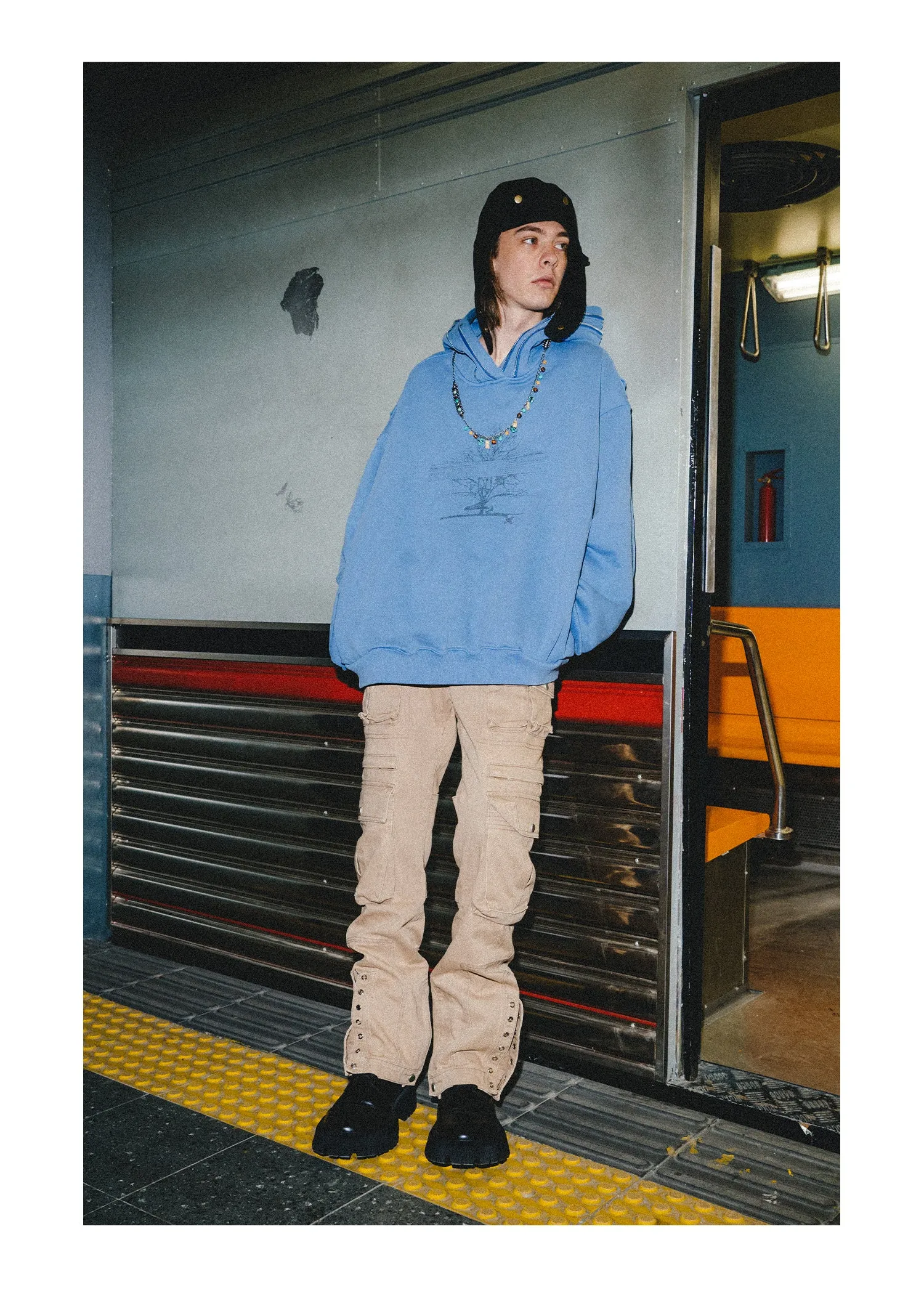 Large pocket distressed, disassembled and washed overall pants
