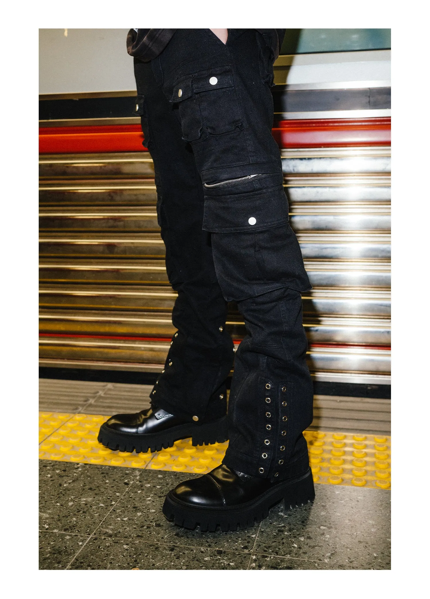 Large pocket distressed, disassembled and washed overall pants