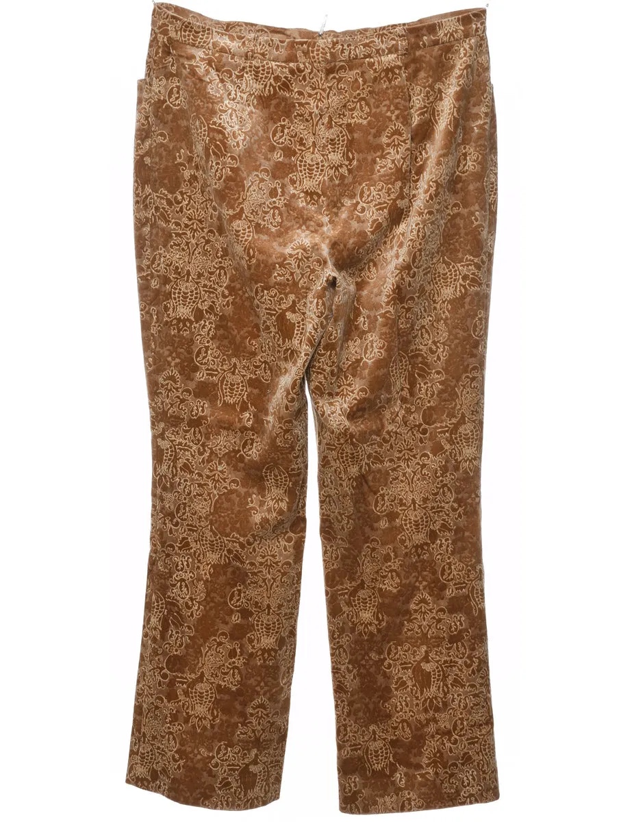 Light Brown Floral Velvet Trousers - W34 L30