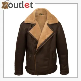 Men Brown Pilot Shearling Jacket