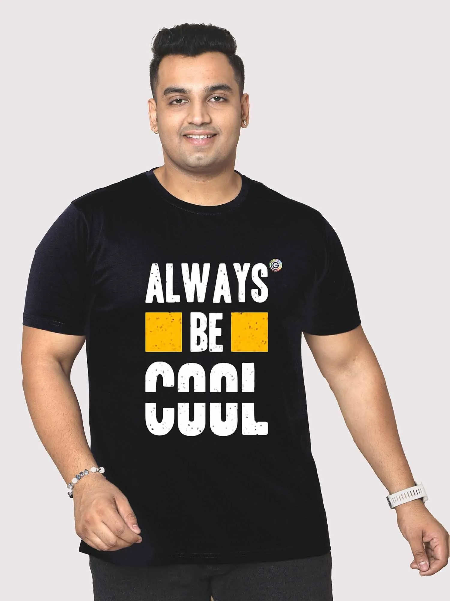 Men Plus Size Black Always Be Cool Printed Round Neck T-Shirt